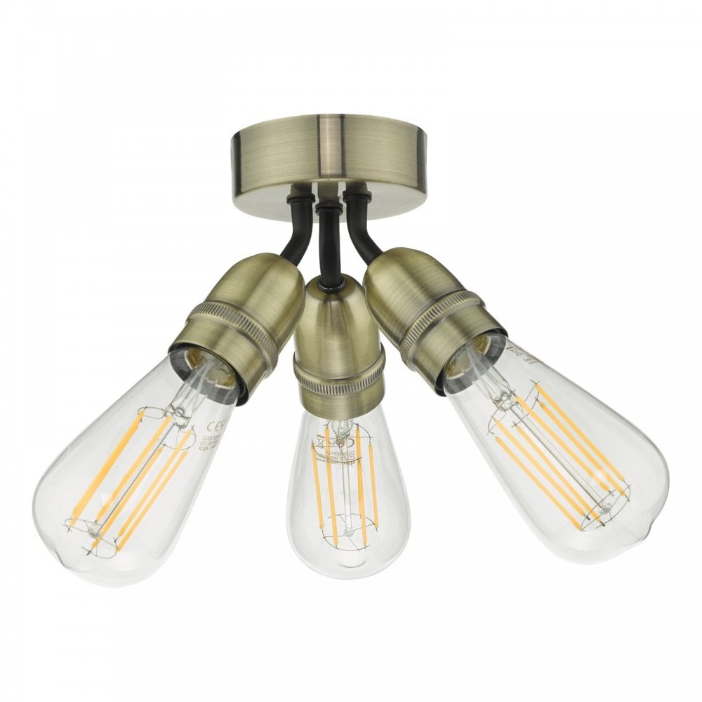 Yao Vintage 3 Light Flush Ceiling Light In Antique Brass
