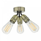 Yao Vintage 3 Light Flush Ceiling Light In Antique Brass