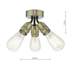 Yao Vintage 3 Light Flush Ceiling Light In Antique Brass
