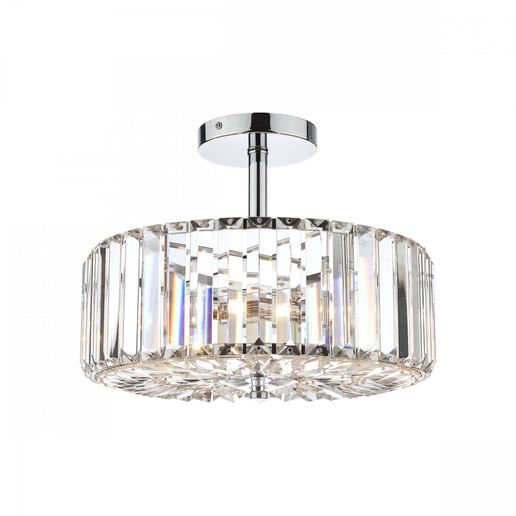 Fernhurst 3 Light Semi Flush Ceiling Light In Polished Chrome And Crystal Glass LA3621343-Q