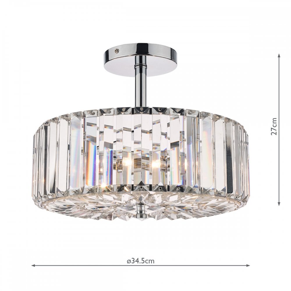 Fernhurst 3 Light Semi Flush Ceiling Light In Polished Chrome And Crystal Glass LA3621343-Q