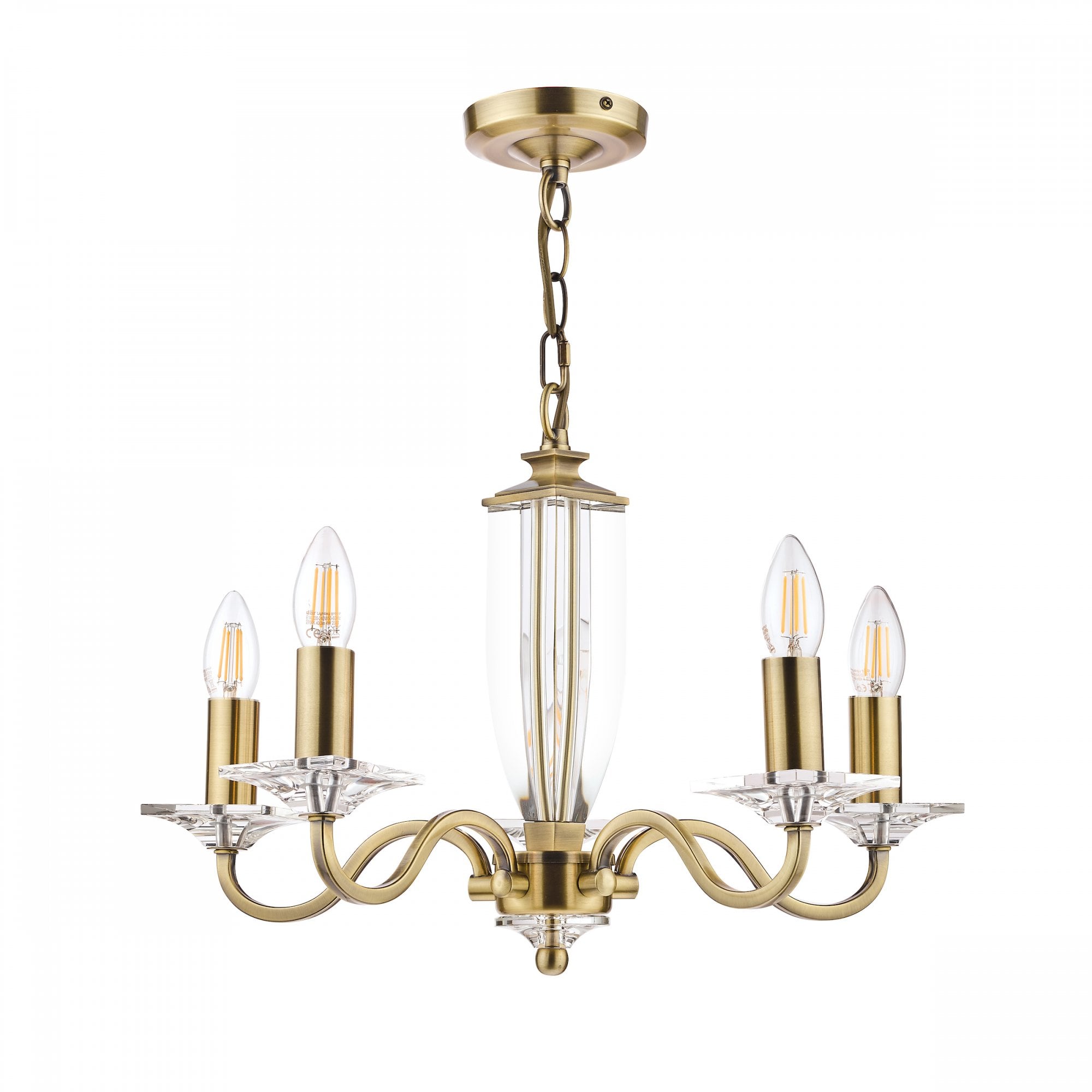 Carson Crystal Glass 5 light Ceiling Pendant Light In Antique Brass Finish LA3552999-Q