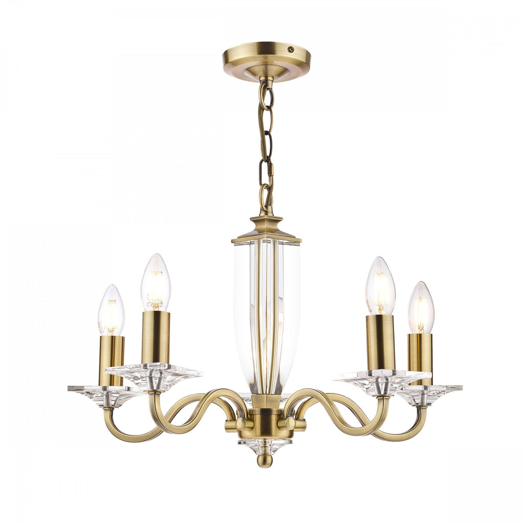 Carson Crystal Glass 5 light Ceiling Pendant Light In Antique Brass Finish LA3552999-Q