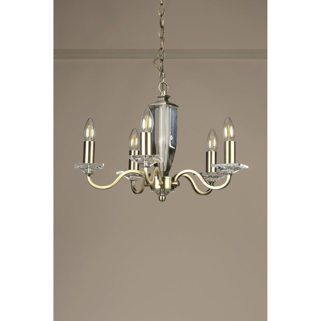 Carson Crystal Glass 5 light Ceiling Pendant Light In Antique Brass Finish LA3552999-Q