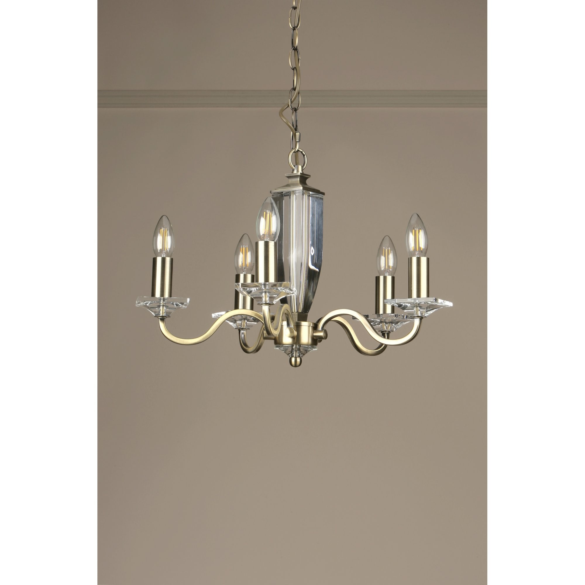 Carson Crystal Glass 5 light Ceiling Pendant Light In Antique Brass Finish LA3552999-Q