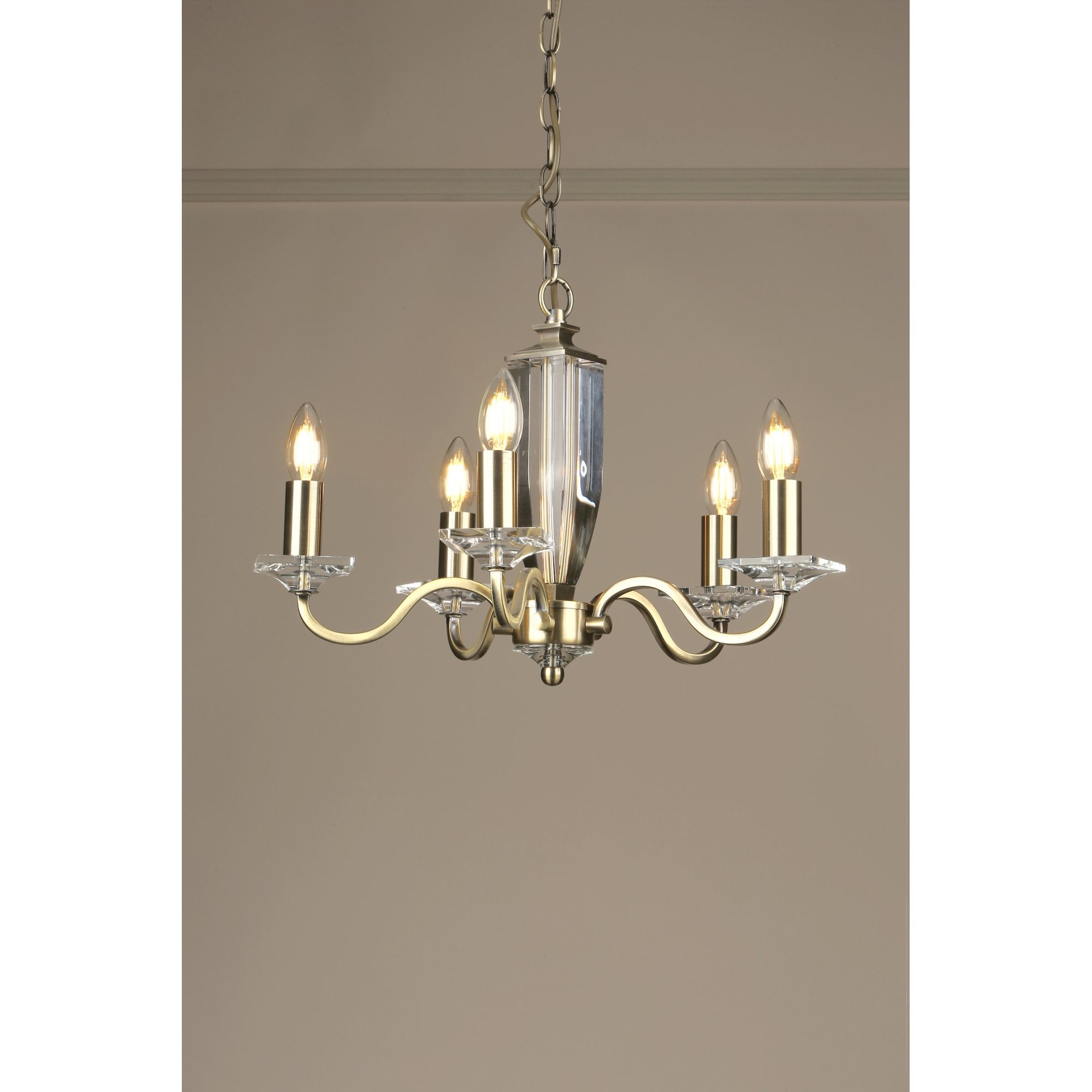 Carson Crystal Glass 5 light Ceiling Pendant Light In Antique Brass Finish LA3552999-Q