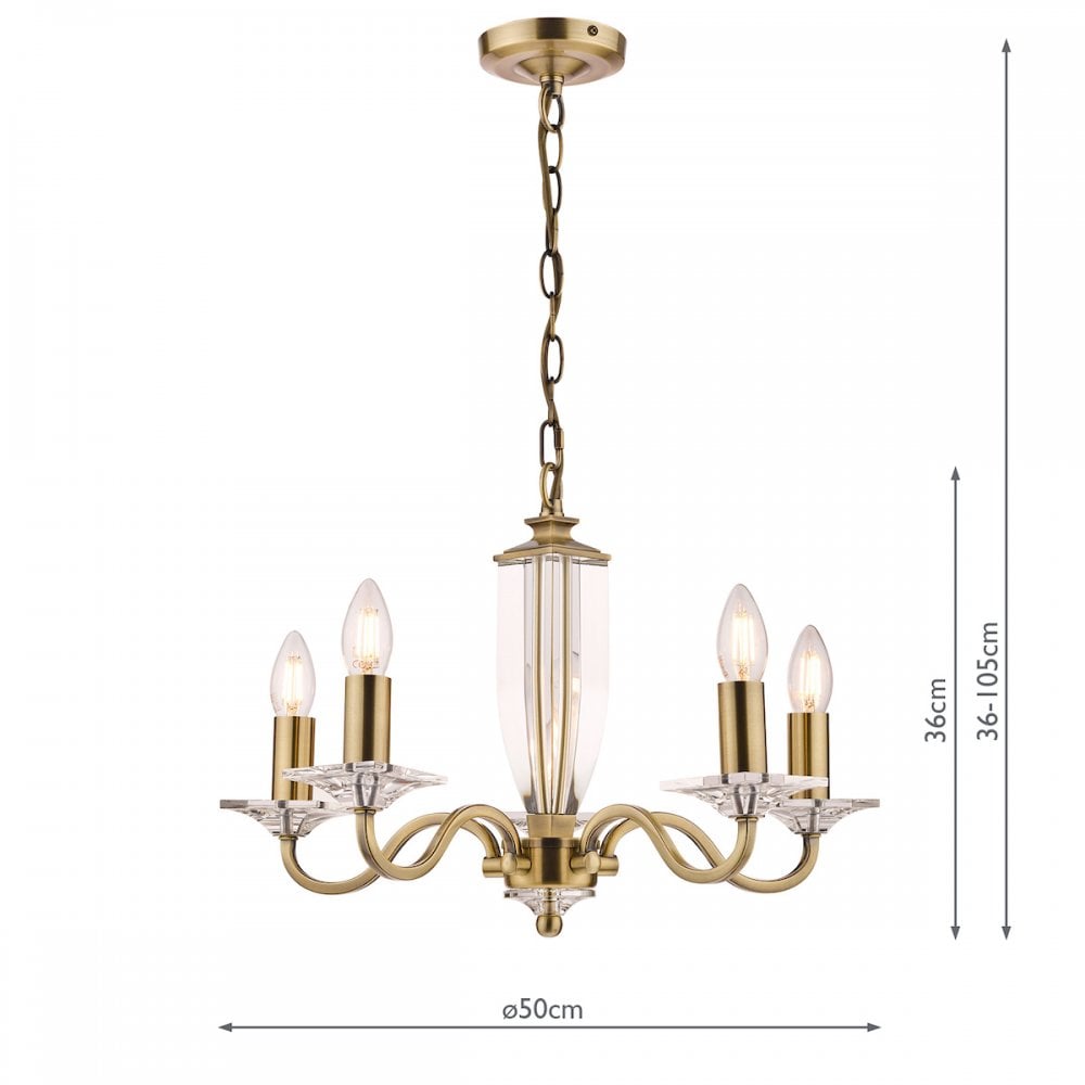 Carson Crystal Glass 5 light Ceiling Pendant Light In Antique Brass Finish LA3552999-Q