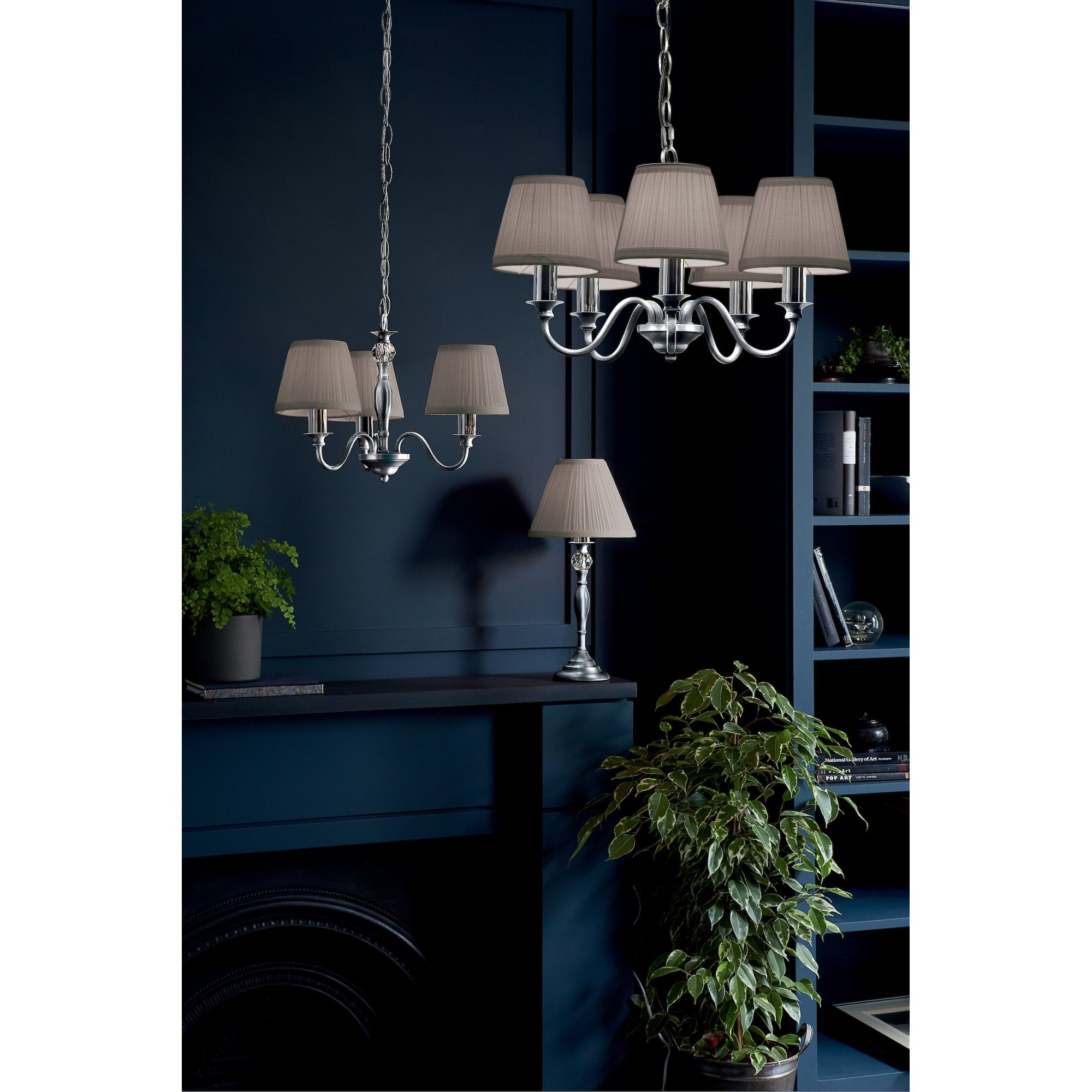 Ellis 3 Light Ceiling Pendant Light In Polished Chrome With Shades LA3743655-Q