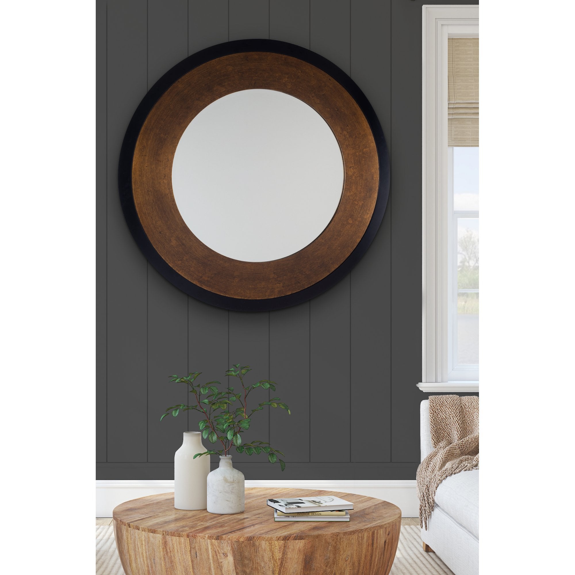 Cara Large Mottled Bronze Round Mirror LA3624477-Q