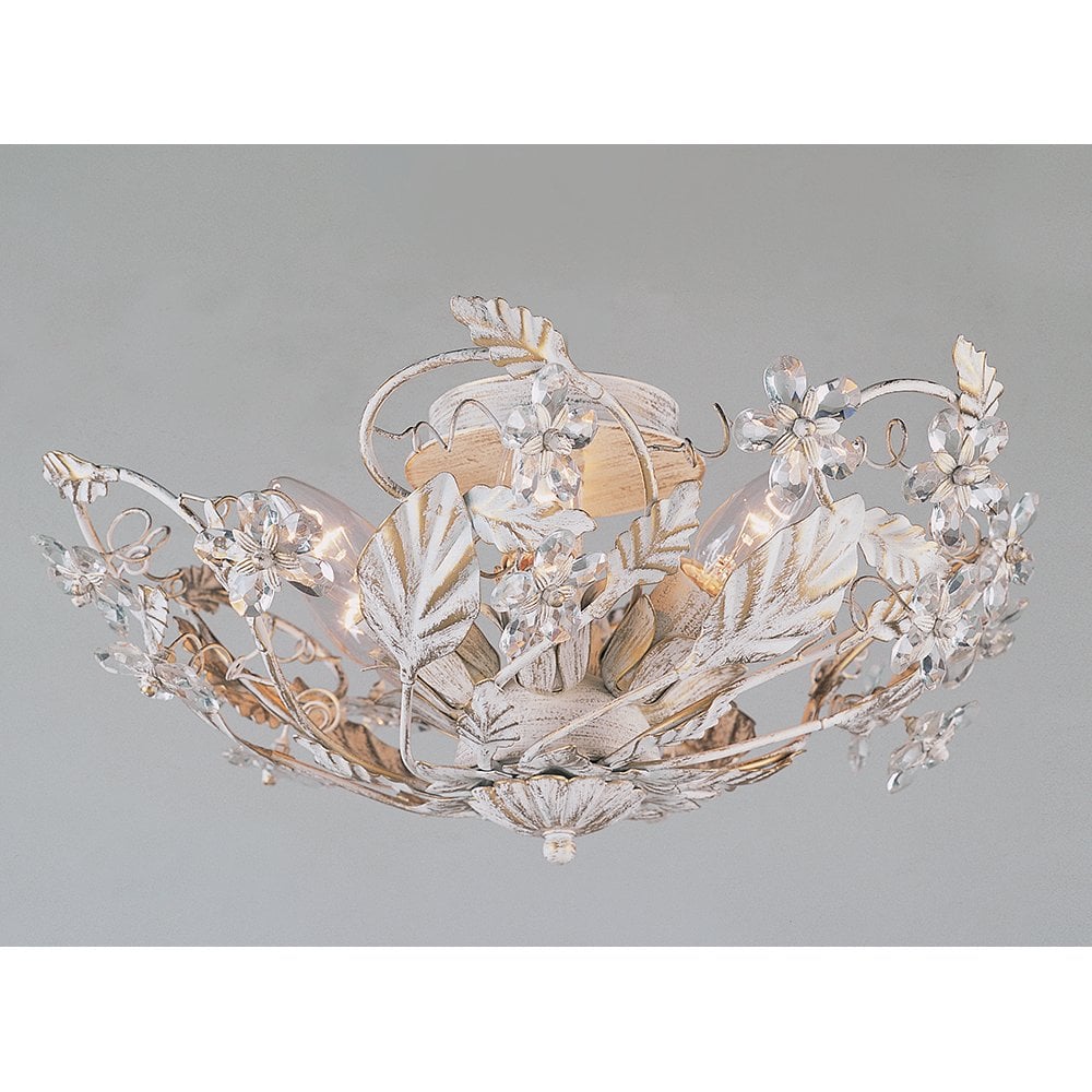 SF05316/AW Antique White Flush Crystal & Metal Ceiling Light