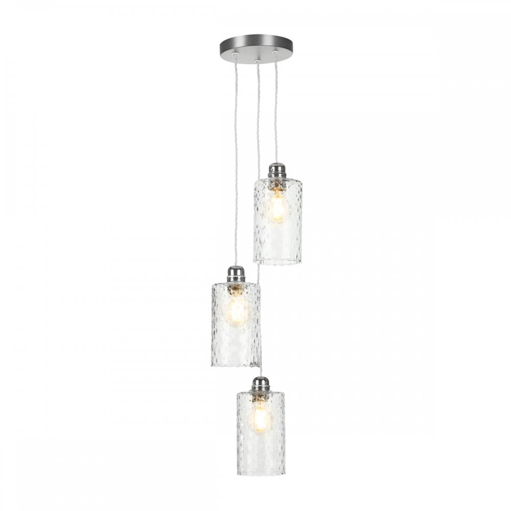Acton Contemporary 3 Light Ceiling Pendant In Chrome With Clear Dimpled Shades