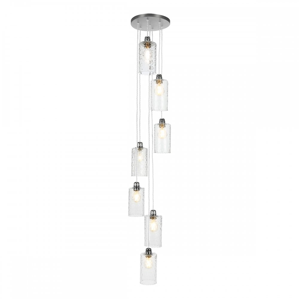 Acton Contemporary 7 Light Ceiling Pendant In Chrome With Clear Dimpled Shades