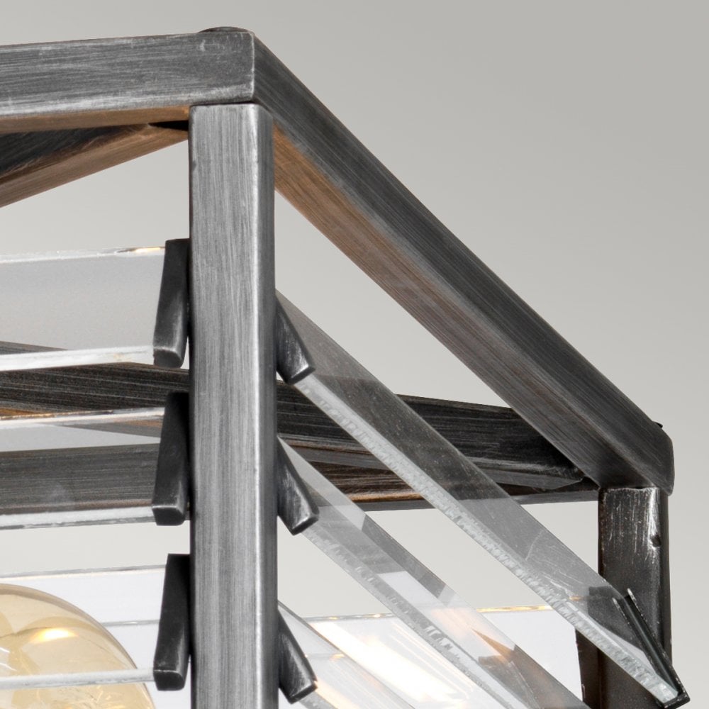 Louvre Industrial 4 Light Flush Ceiling Light In Gunmetal Finish QN-LOUVRE-4F