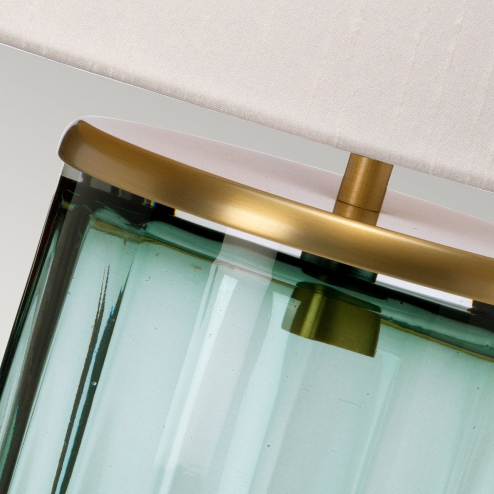 Reno Green Tint Glass Table Lamp In Aged Brass With Cream Shade QN-RENO-GREEN-AB