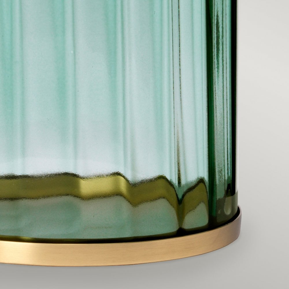 Reno Green Tint Glass Table Lamp In Aged Brass With Cream Shade QN-RENO-GREEN-AB