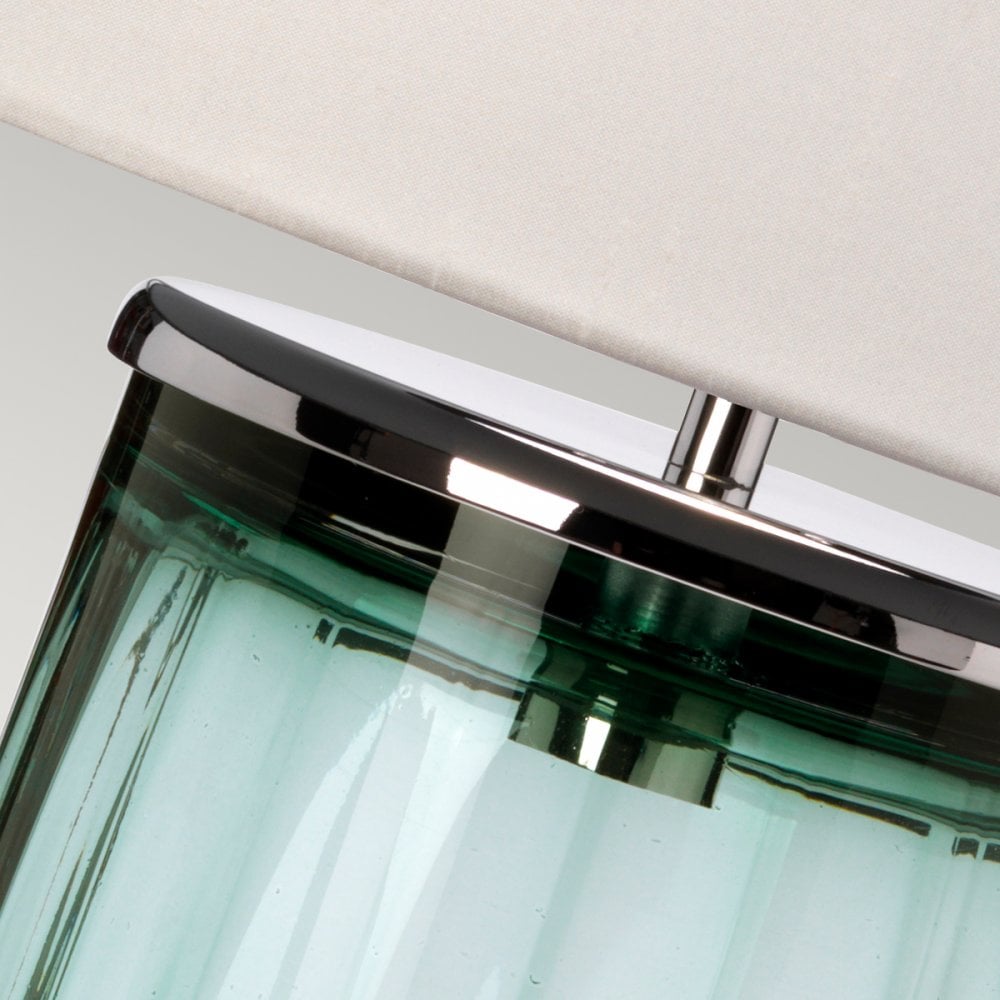 Reno Green Tint Glass Table Lamp In Polished Nickel With Cream Shade QN-RENO-GREEN-PN