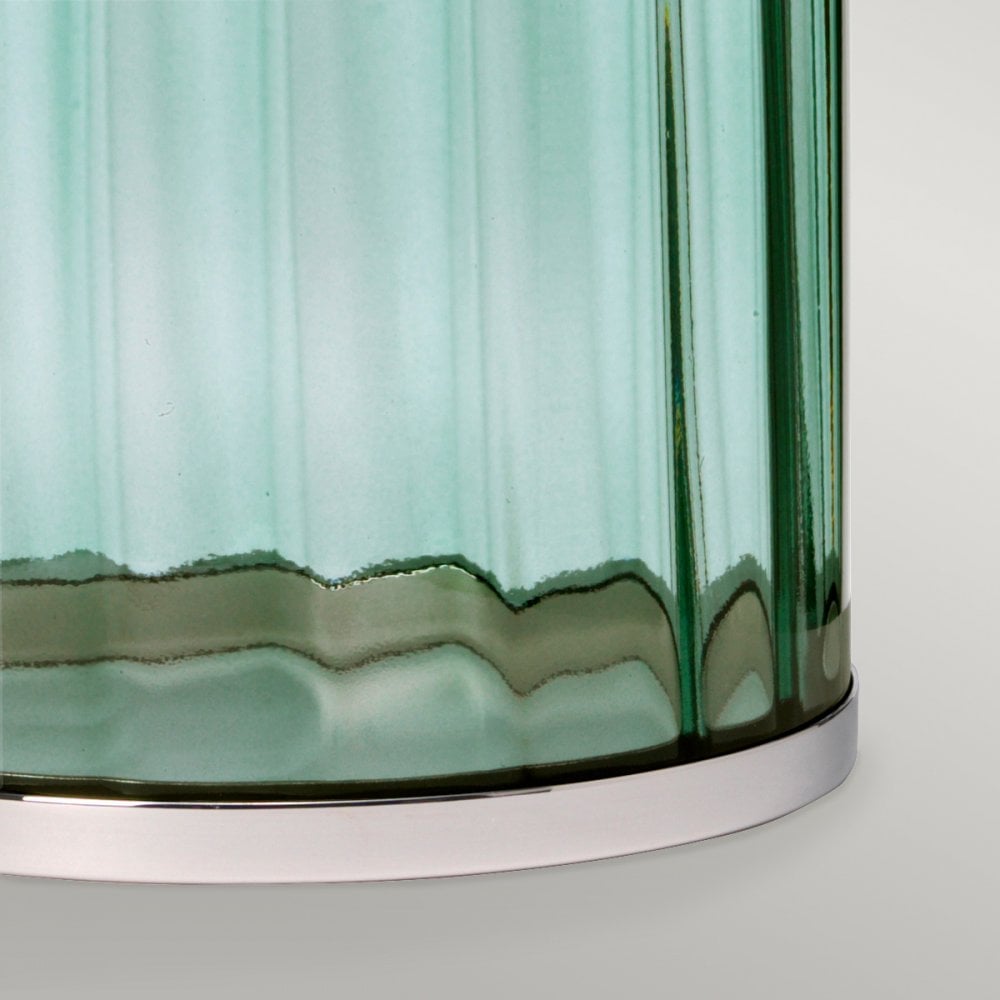 Reno Green Tint Glass Table Lamp In Polished Nickel With Cream Shade QN-RENO-GREEN-PN
