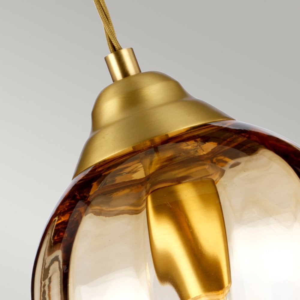 Tiber Elegant 1 Light Ceiling Pendant In Brushed Brass Finish TIBER-P-AMBER
