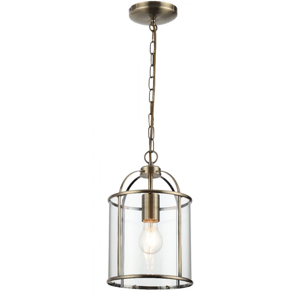 Traditional 1 Light Antique Brass Round Hanging Hall Ceiling Lantern