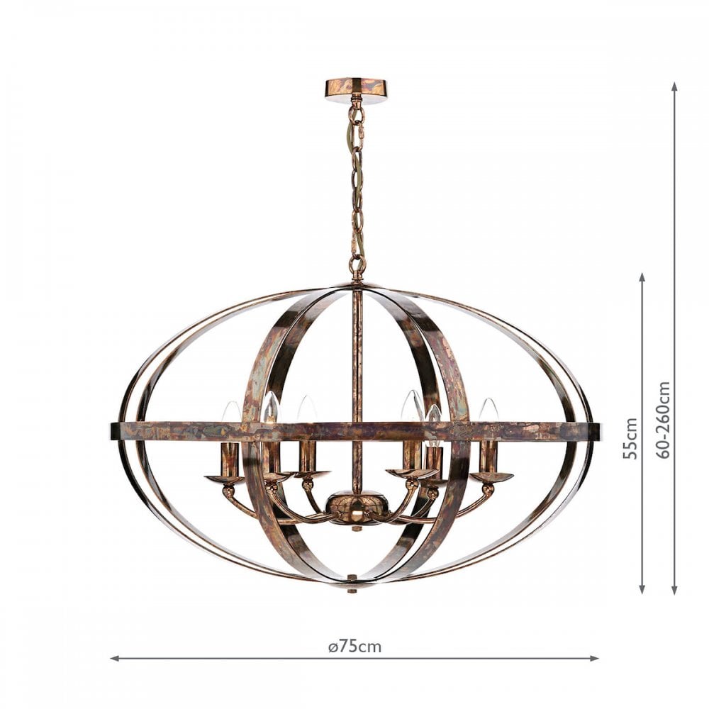 Symbol 6 Light Pendant Ceiling Light in Dappled Copper SYM0664