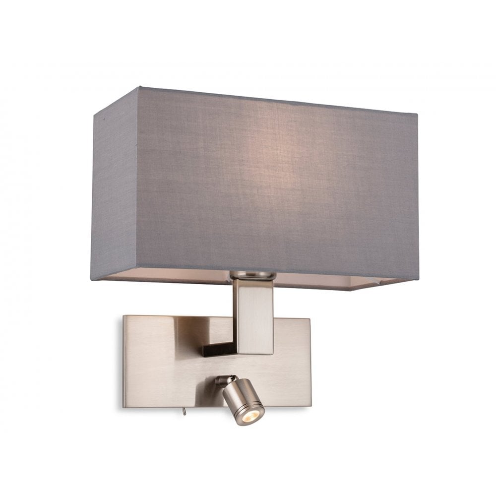Raffles Switched Wall Light In Brushed Steel Finish With Grey Rectangle Shade 4940BSGR