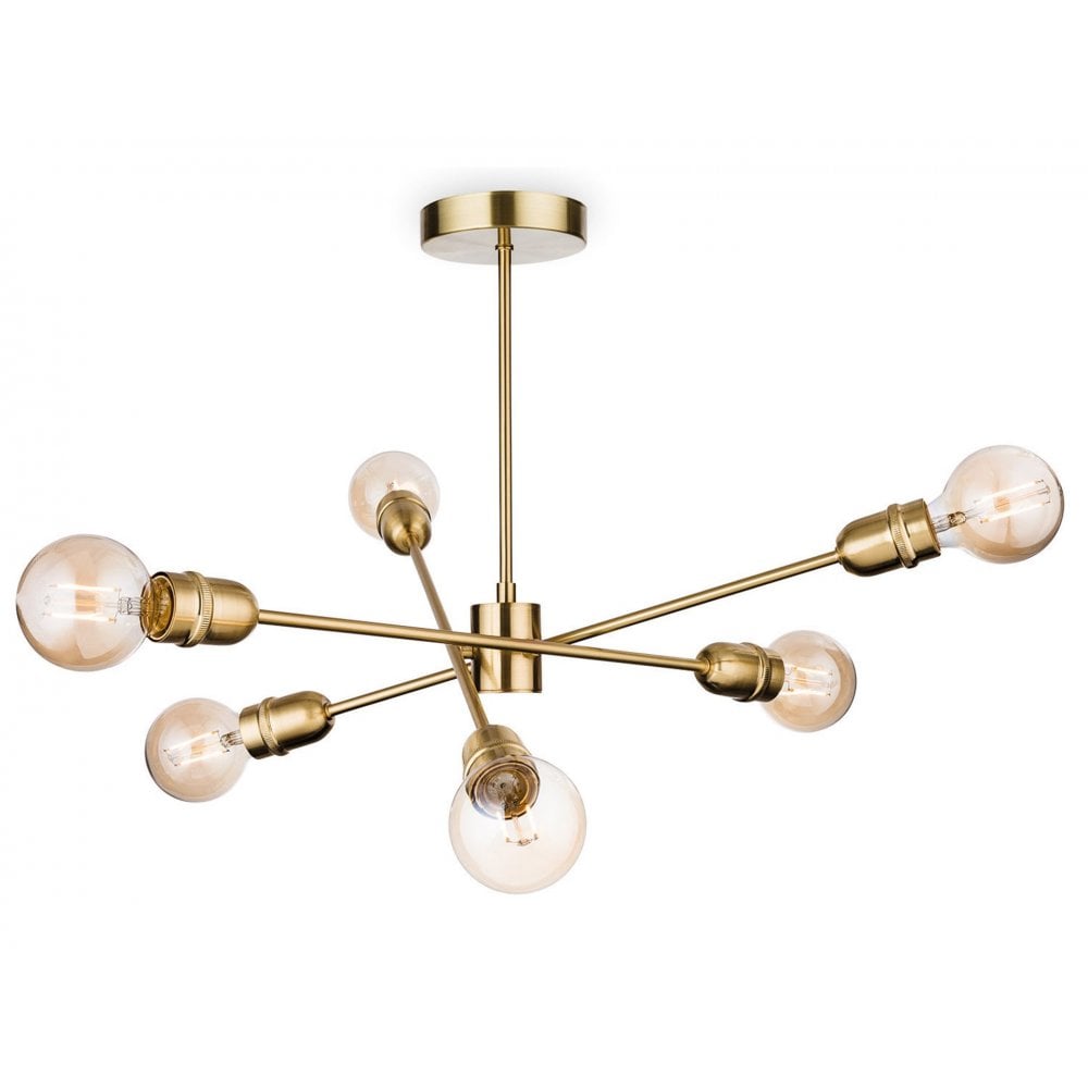 Trident Modern 6 Light Semi Flush Ceiling Light In Brushed Brass Finish 3702BR