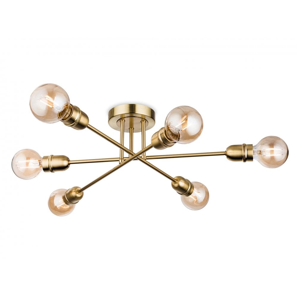 Trident Modern 6 Light Flush Ceiling Light In Brushed Brass Finish 3701BR