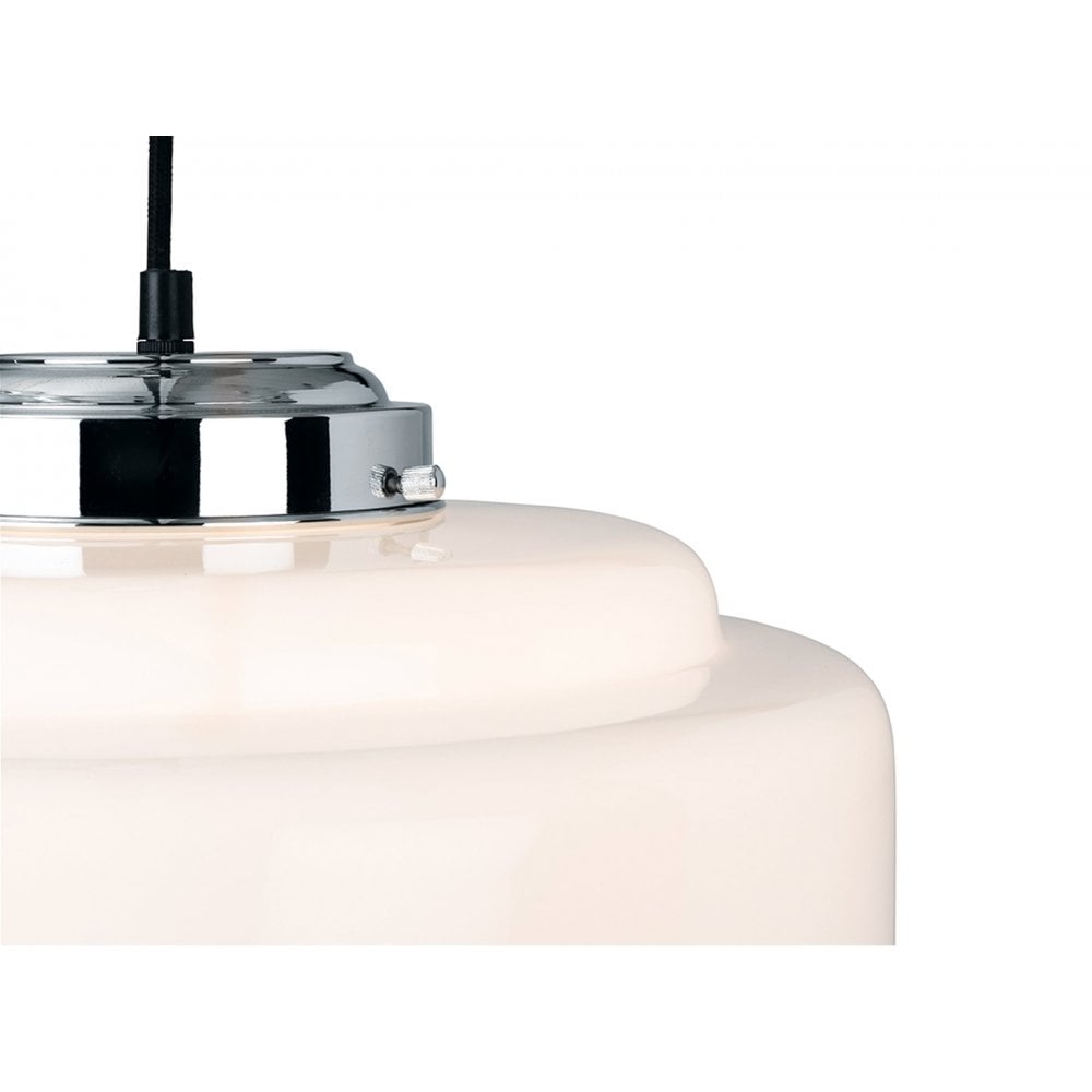 Art Deco 1 Light Ceiling Pendant Light In Chrome With Opal Glass 2939CH