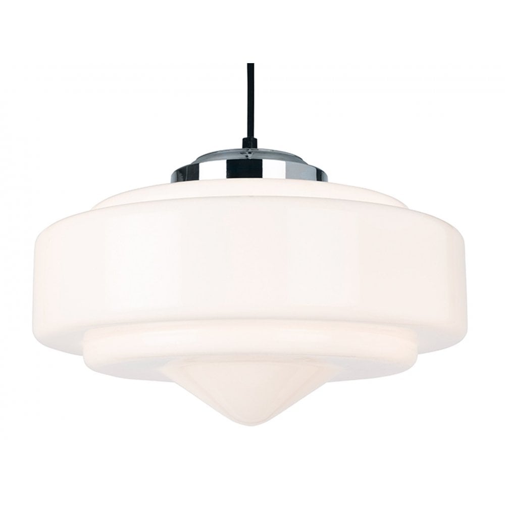 Art Deco 1 Light Ceiling Pendant Light In Chrome With Opal Glass 2938CH