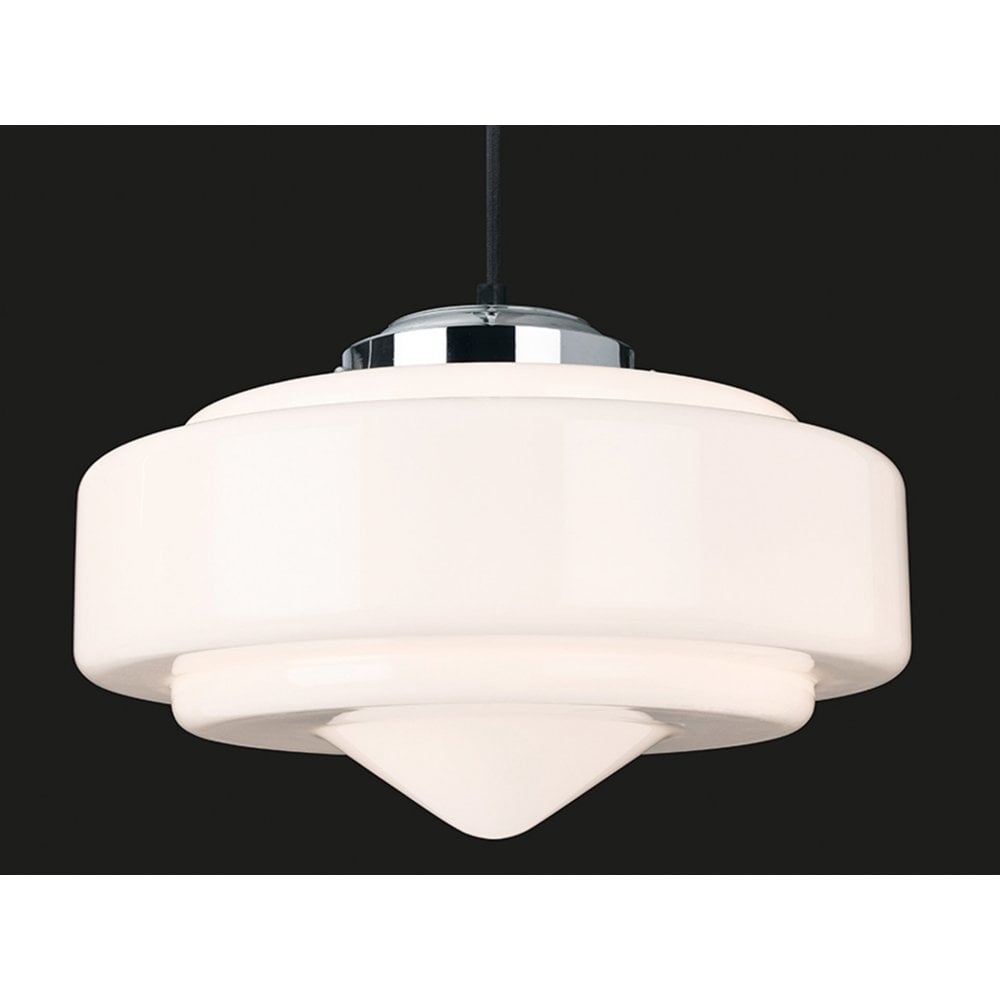 Art Deco 1 Light Ceiling Pendant Light In Chrome With Opal Glass 2938CH