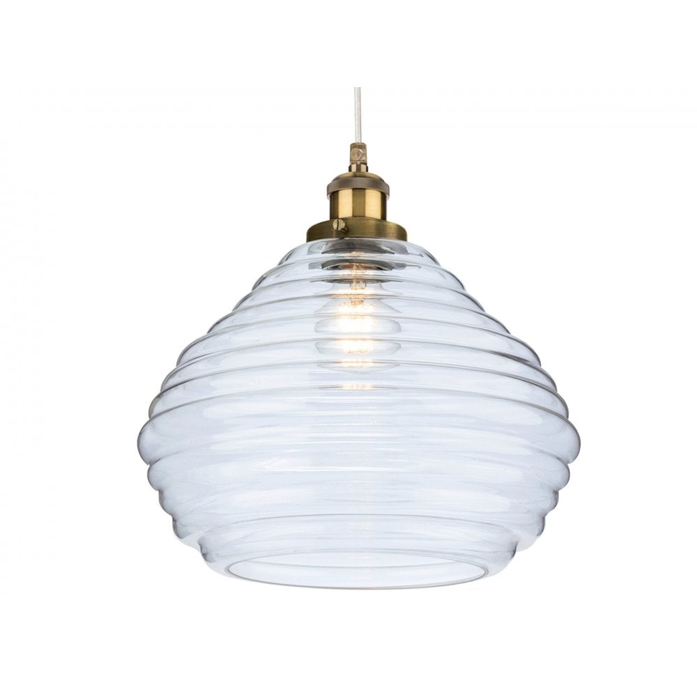 Orla Retro Ceiling Pendant Light In Antique Brass With Clear Glass 2931AB