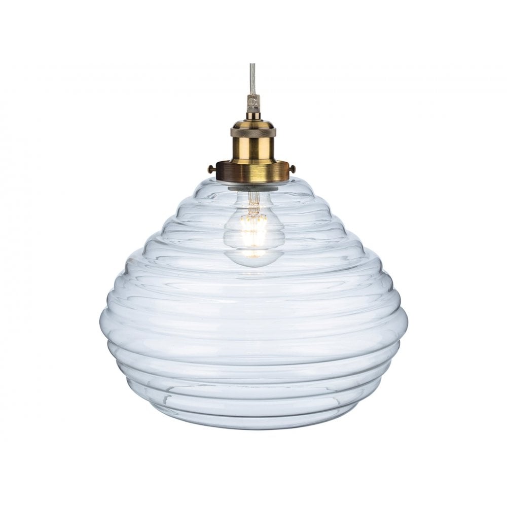 Orla Retro Ceiling Pendant Light In Antique Brass With Clear Glass 2931AB