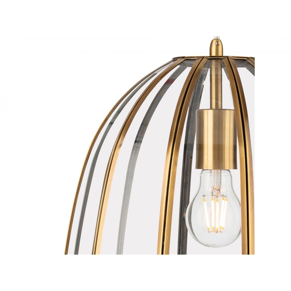 Lincoln Bell Shaped Ceiling Pendant Light In Antique Brass With Clear Glass Panels 2916AB
