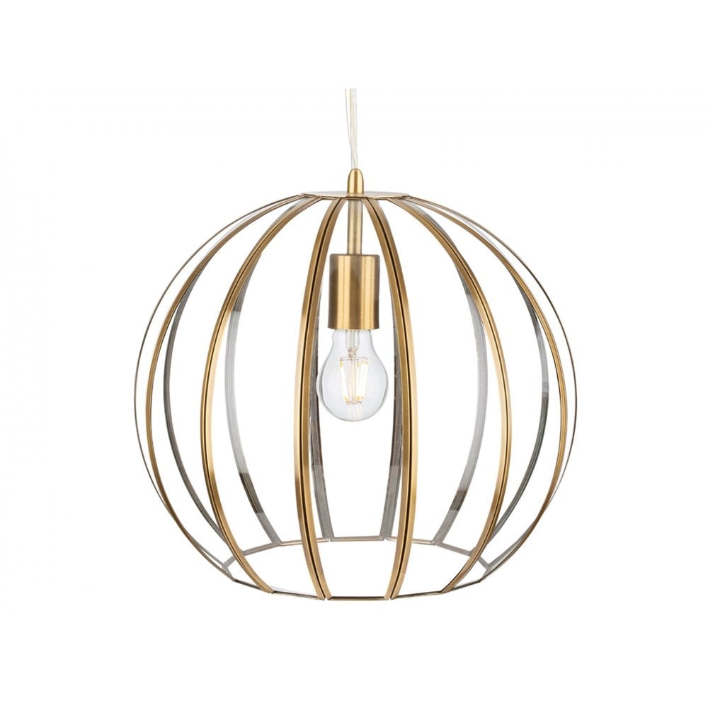Lincoln Round Ceiling Pendant Light In Antique Brass With Clear Glass Panels 2915AB