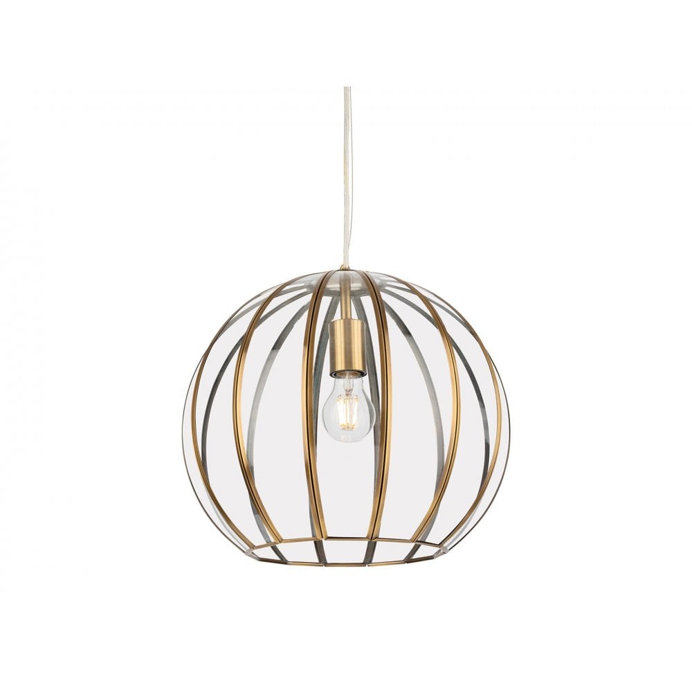 Lincoln Round Ceiling Pendant Light In Antique Brass With Clear Glass Panels 2915AB