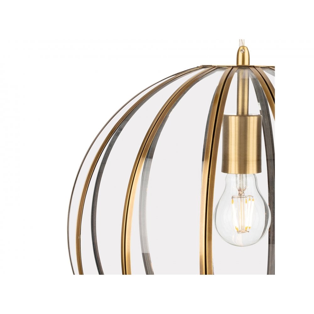 Lincoln Round Ceiling Pendant Light In Antique Brass With Clear Glass Panels 2915AB