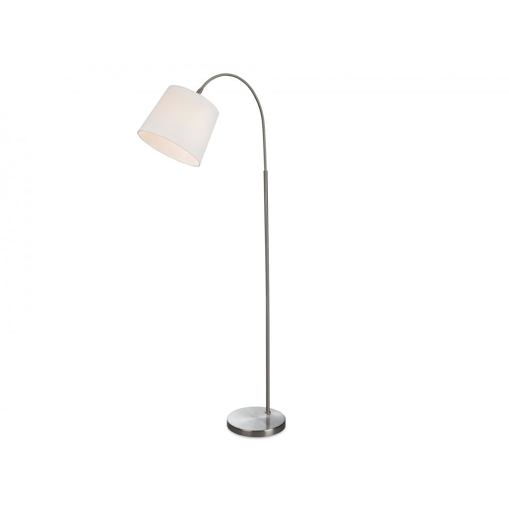 Tower Elegant Floor Lamp In Brushed Steel Finish With Cream Shade 2909BS