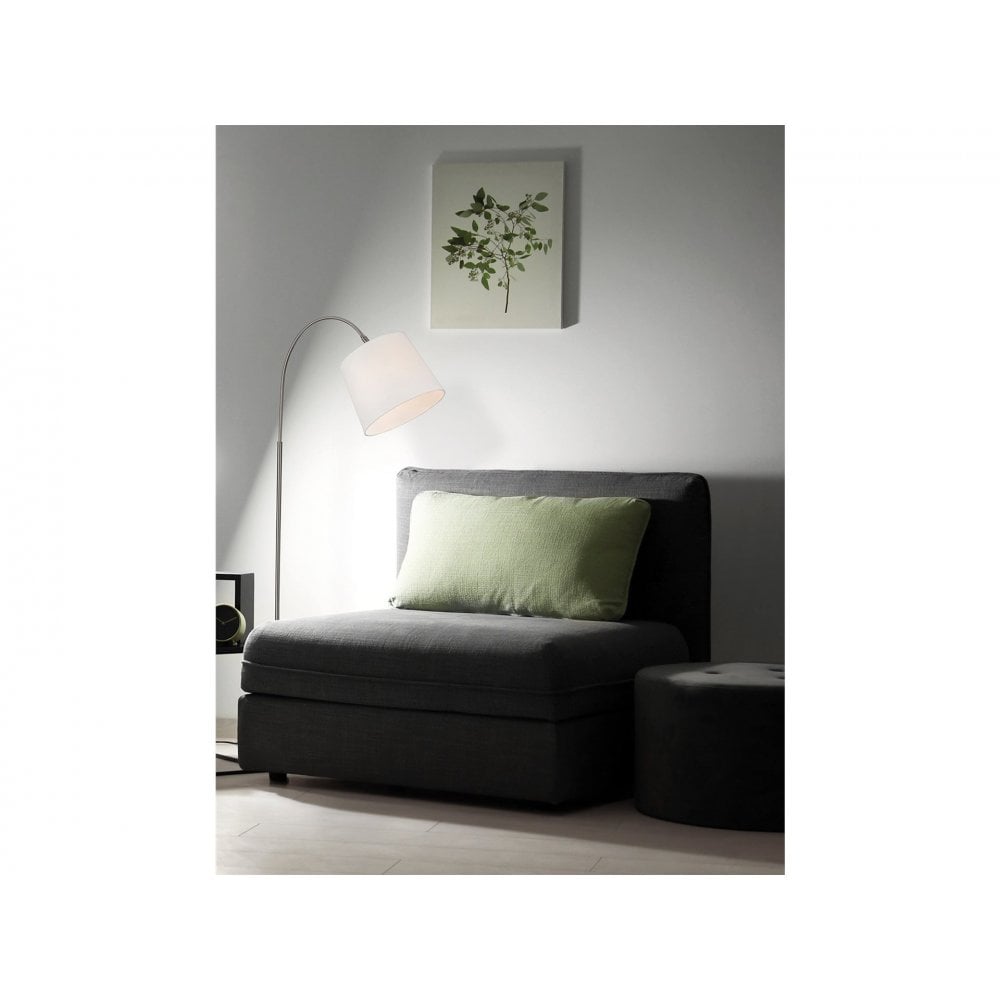 Tower Elegant Floor Lamp In Brushed Steel Finish With Cream Shade 2909BS