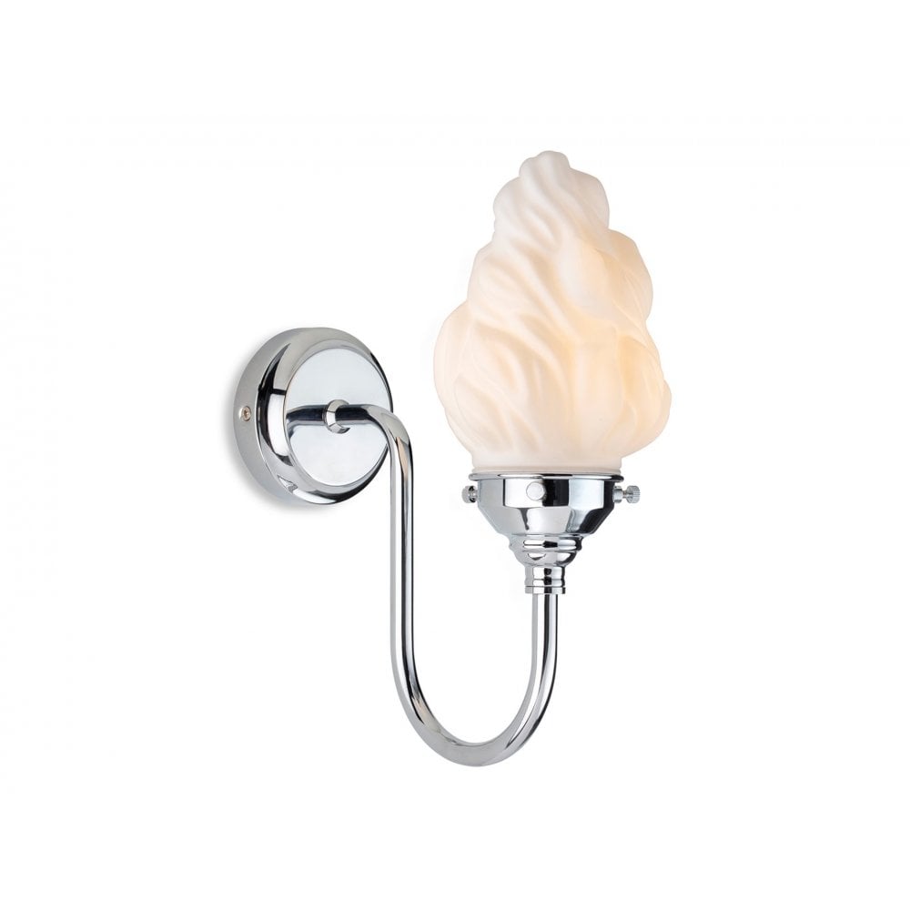 Flame Swan Neck Wall Light In Chrome Finish With Opal Flame Glass IP44 2899CH