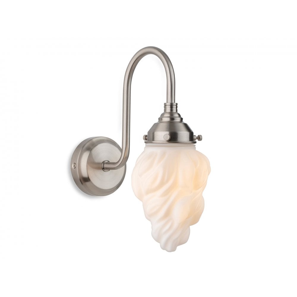Flame Swan Neck Wall Light In Brushed Steel Finish With Opal Flame Glass IP44 2899BS