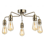 Leon Retro 5 Light Flush Ceiling Light In Antique Brass Finish 2884AB