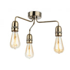 Leon Retro 3 Light Flush Ceiling Light In Antique Brass Finish 2883AB