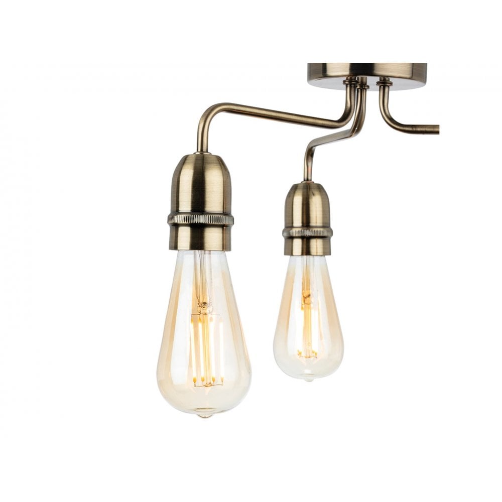 Leon Retro 3 Light Flush Ceiling Light In Antique Brass Finish 2883AB