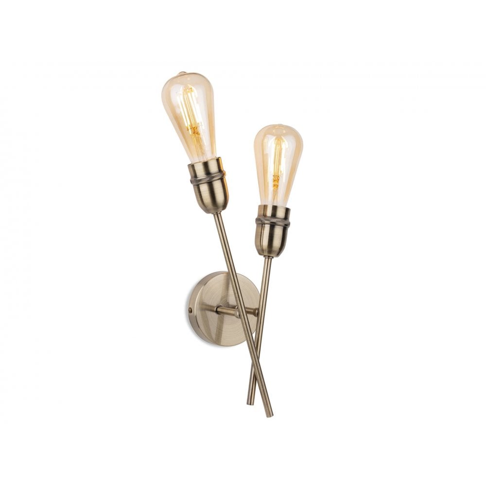 Leon Retro 2 Light Wall Light In Antique Brass Finish 2882AB