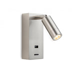 Cliffton Directional LED Reading Wall Light In Brushed Steel Finish With USB Port 2896BS