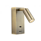 Cliffton Directional LED Reading Wall Light In Antique Brass Finish With USB Port 2896AB
