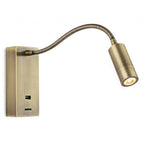 Clifton Flexible LED Reading Wall Light In Antique Brass Finish With USB Port 2895AB