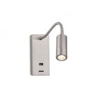 Cliffton Flexible LED Reading Wall Light In Brushed Steel Finish With USB Port 2895BS