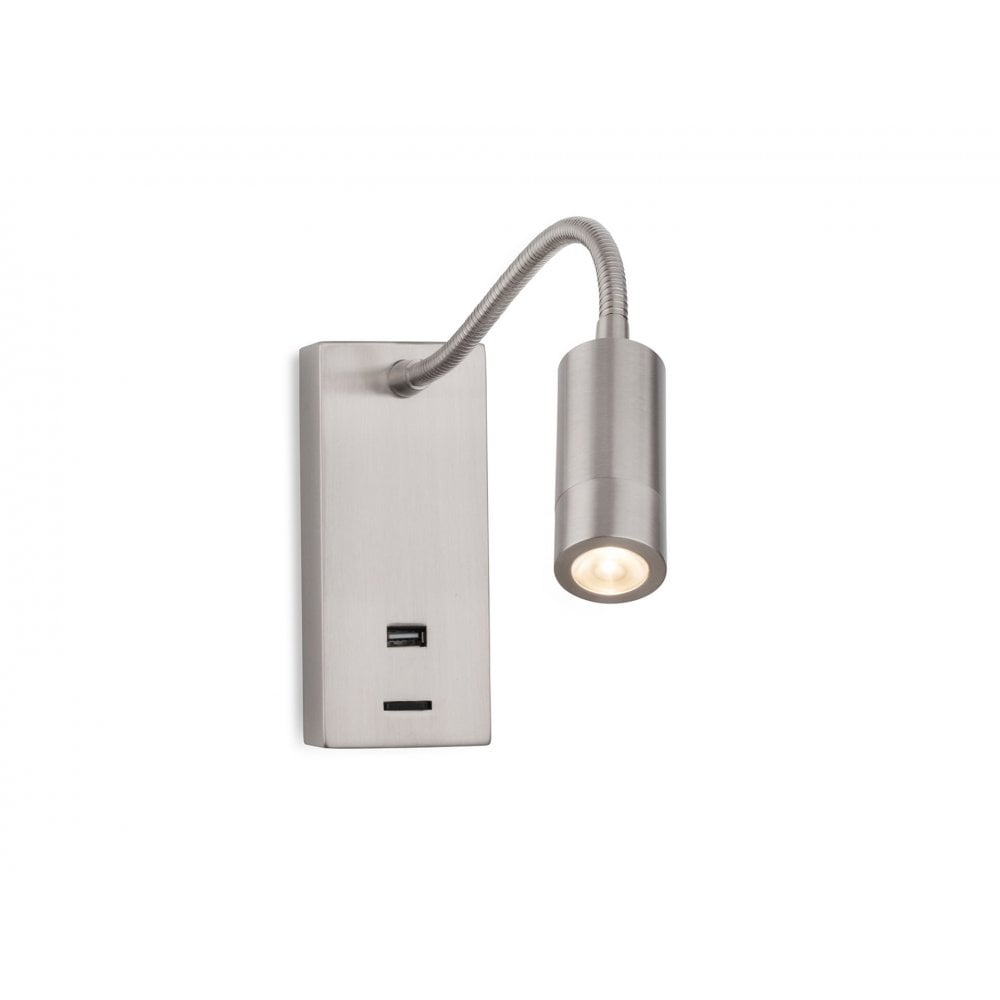 Cliffton Flexible LED Reading Wall Light In Brushed Steel Finish With USB Port 2895BS
