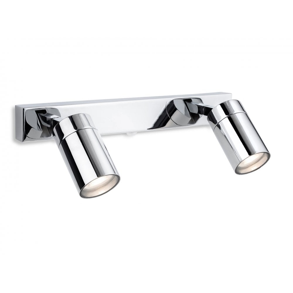 Pinnacle Modern 2 Light Switched Wall Spotlight In Chrome Finish IP44 2892CH